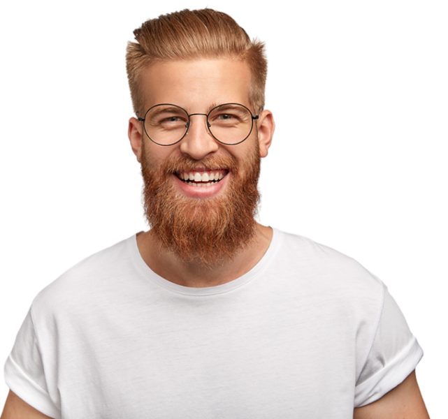 Fröhlicher Mann mit Brille